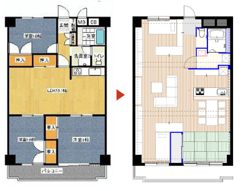 リノベーションビフォーアフター平面図
