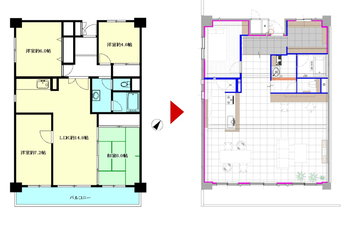 広々としたLDKを実現したリノベーション事例　間取り図