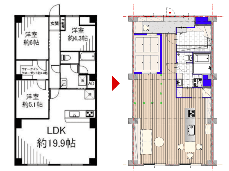 80㎡程度で費用975万円のリノベーション事例