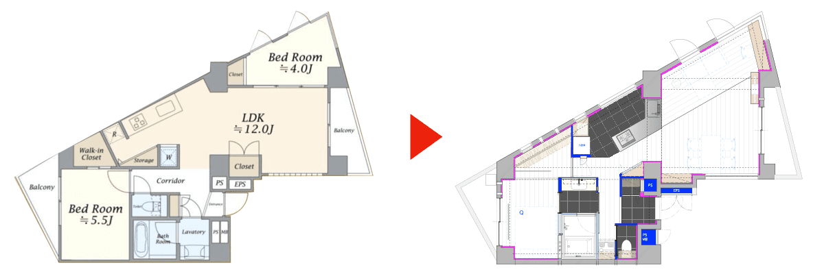 変形間取りのリノベーションBefore＆After