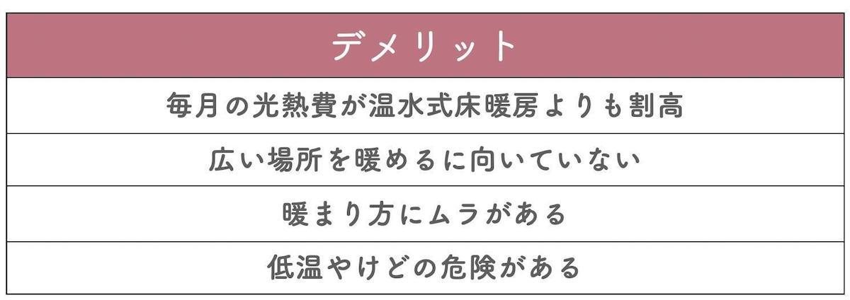 電気式床暖房のデメリット