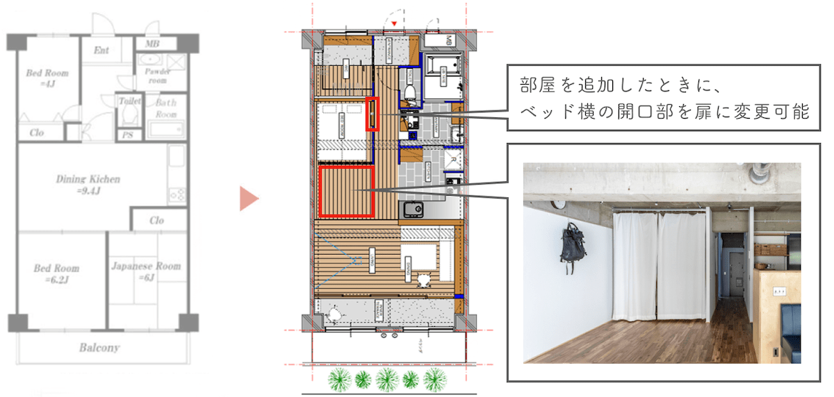 可変性を持たせたリノベーション事例　インナーテラス間取り