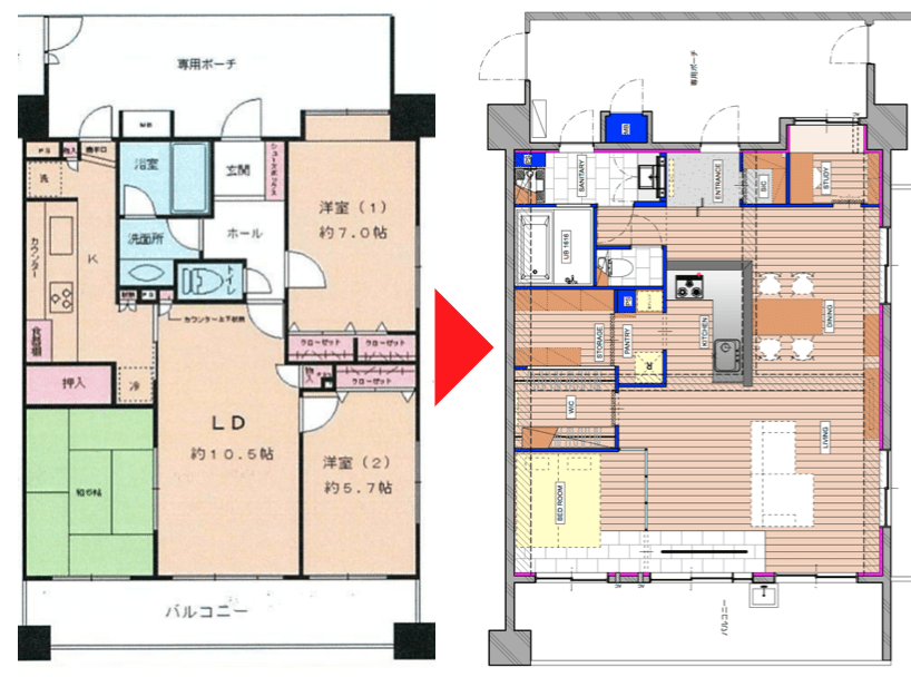 家族が集まるLDKは広く空間を取り、個室はベッドスペースとしてコンパクトに設計した間取り図