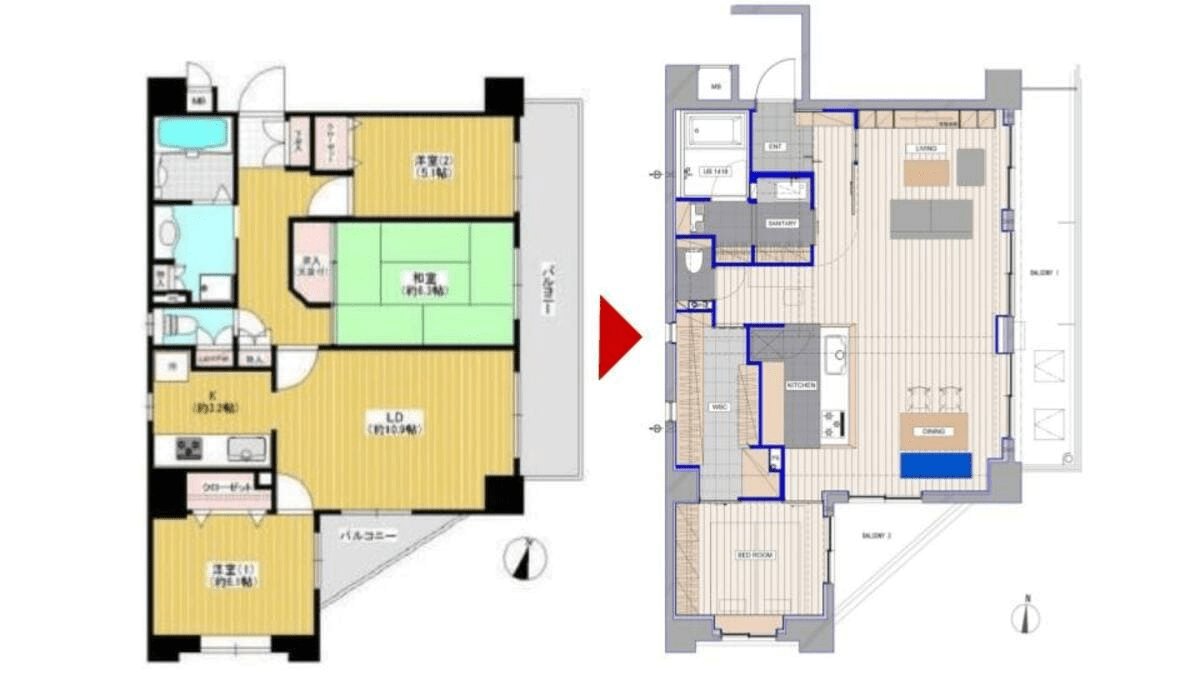 3部屋をつないだ間取り図 Before・After