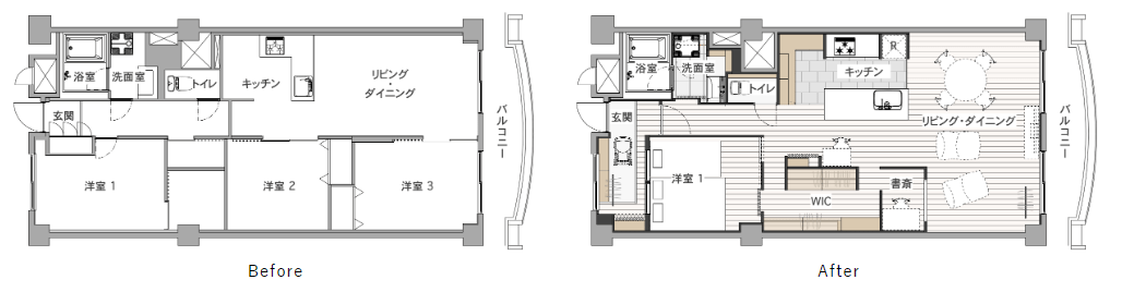 3LDKを1LDKに大幅間取り変更_間取り図
