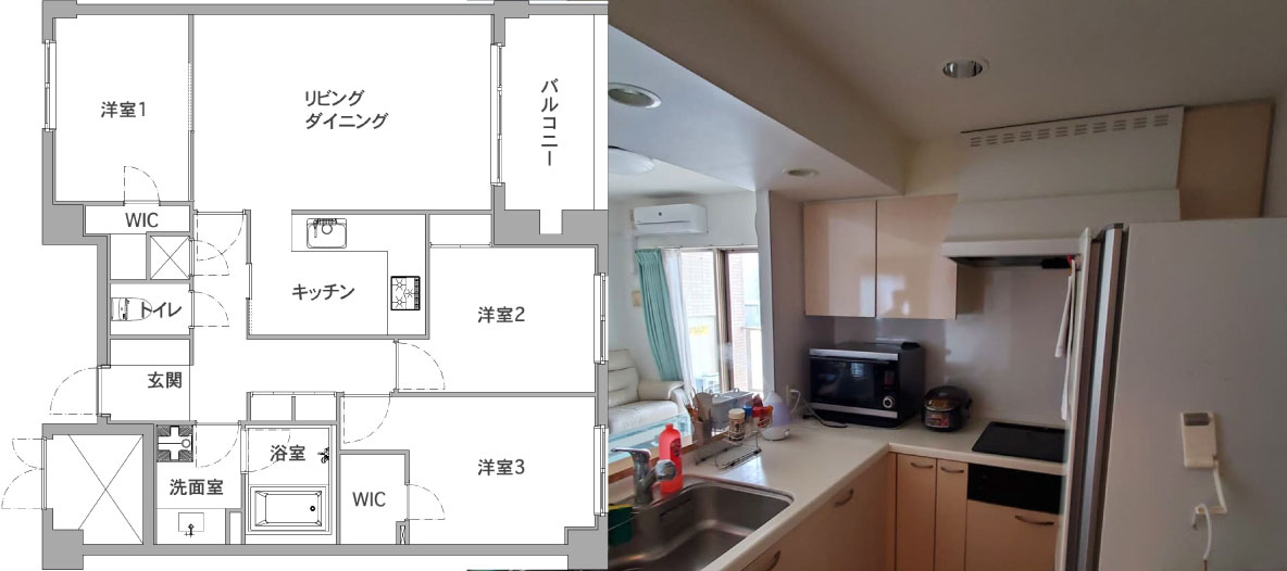 土間が通路の役割になり回廊のように各空間をつなぐ　ビフォー