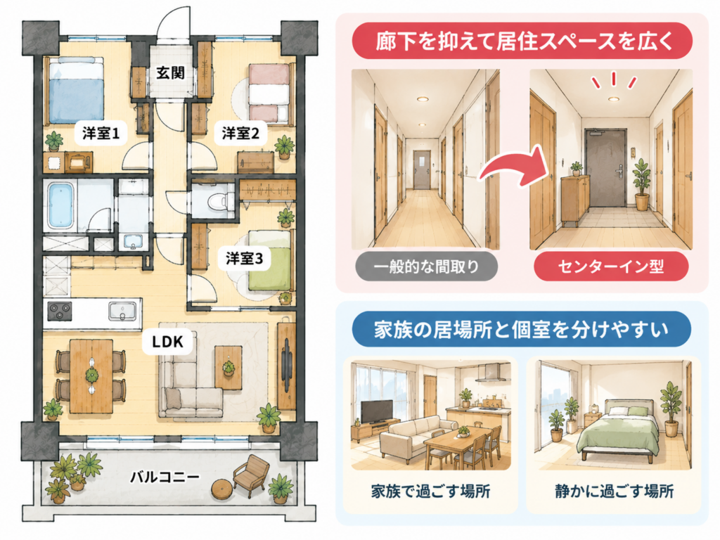 マンション 3ldk 間取り｜センターイン型