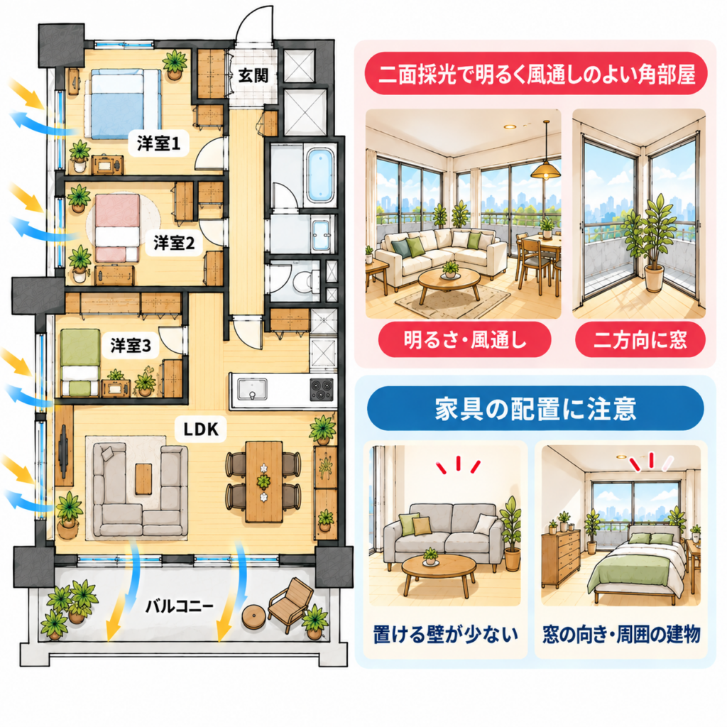 マンション 3ldk 間取り｜角部屋型