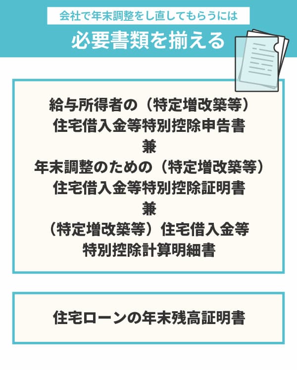 住宅ローン控除を忘れた際に年末調整をし直してもらう際の必要書類