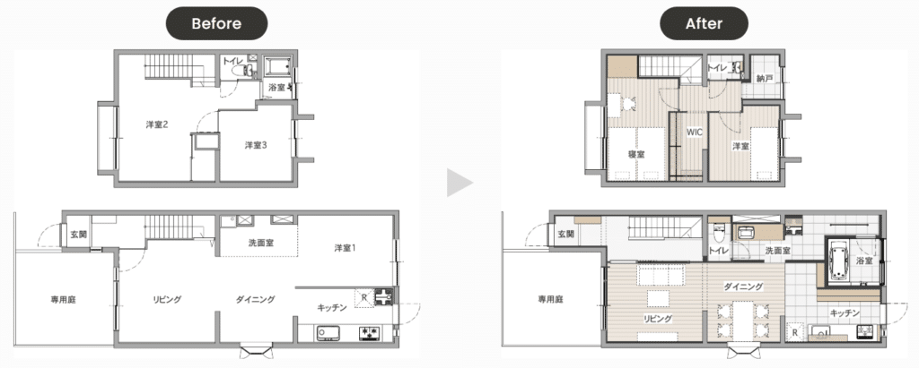 1.マンション事例 【木の素材にこだわり、家事動線を楽にしたスケルトンリフォーム】