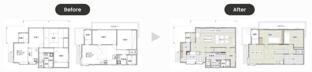 5.戸建て事例 【両親から受け継いだ住宅を耐力壁で補強し、大切に住み繋ぐスケルトンリフォーム】