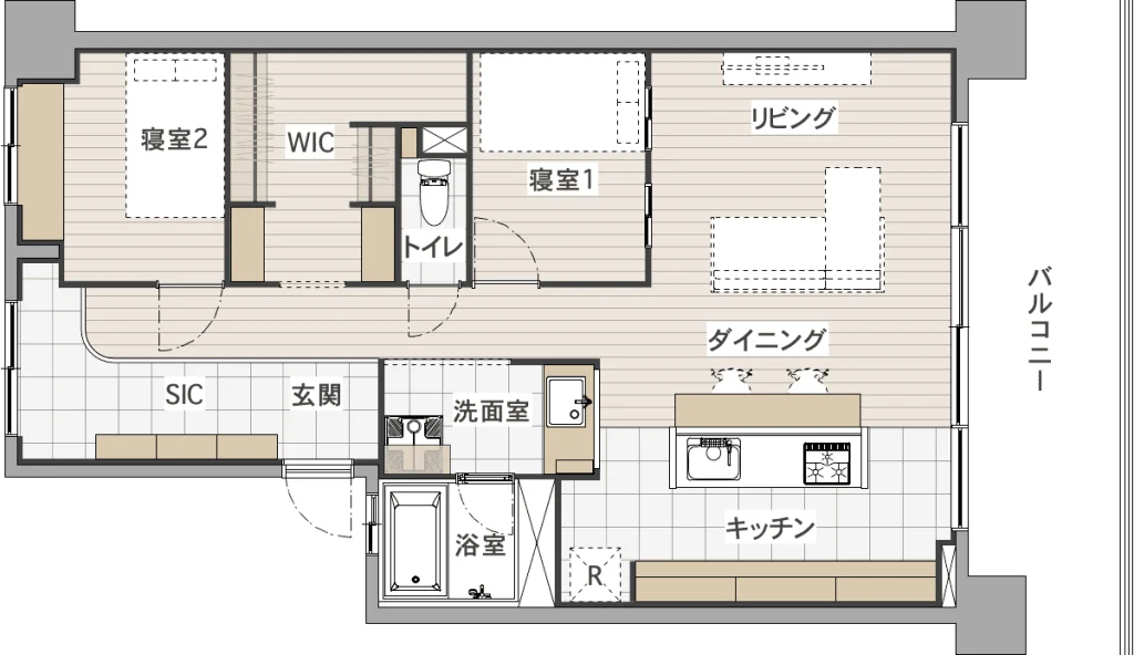 個の時間を尊重する、ゆるやかな分離型レイアウト