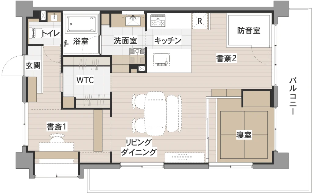 リビング中心に、時間を共有するレイアウト