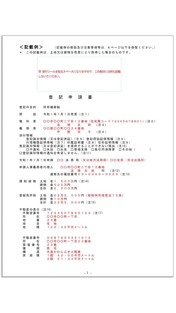 不動産登記の申請書様式について