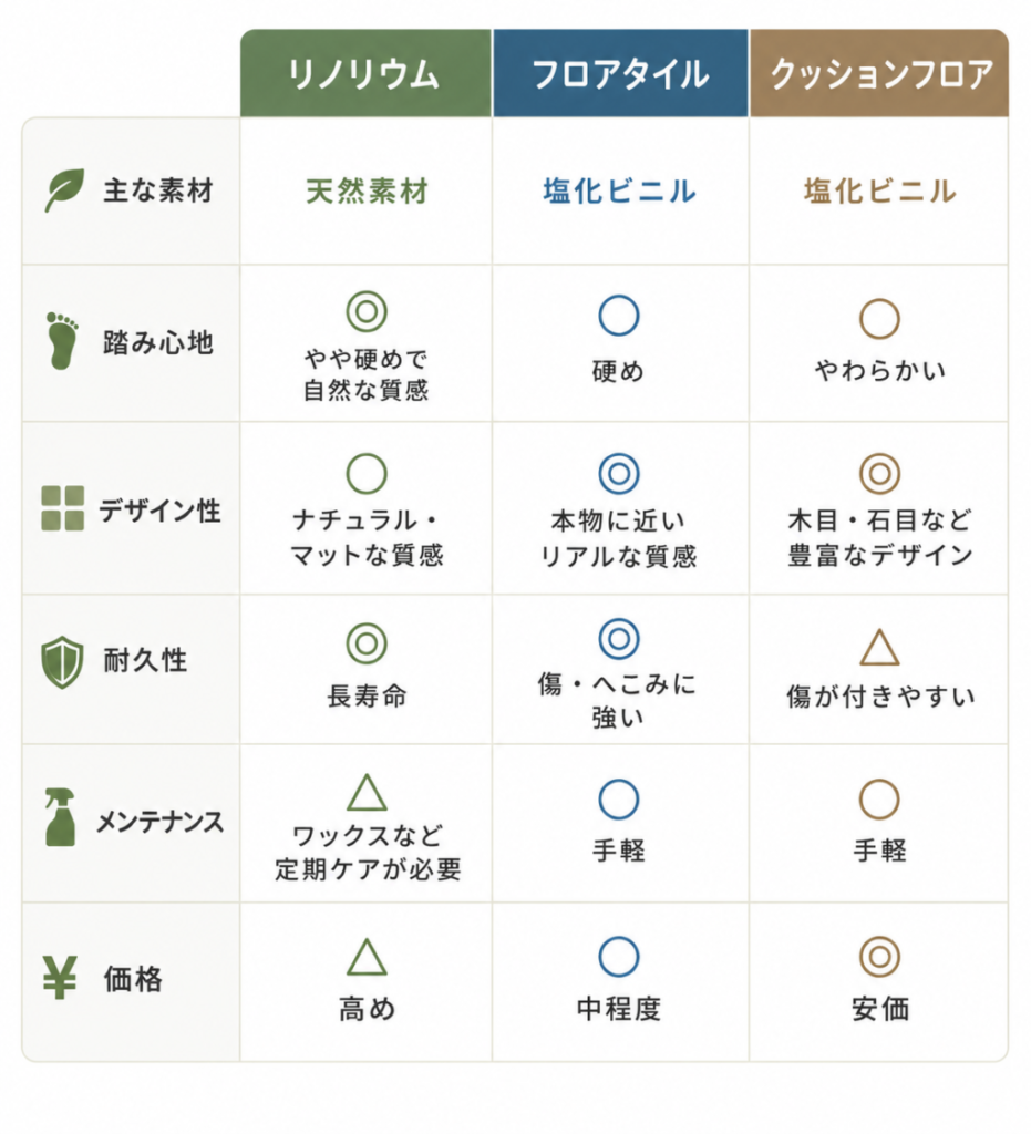 クッションフロア・フロアタイルとの違い